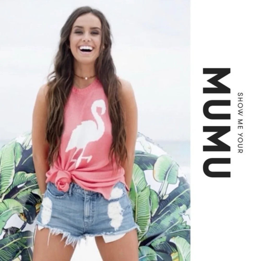 Show Me Your MuMu Owen Tank Papaya Flamingo Knit Oversized Boho Size XS